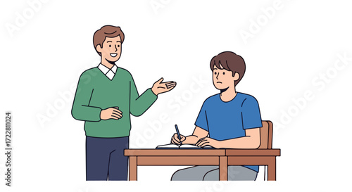 Dedicated instructor tutoring a student during an academic session, fostering growth and understanding in a collaborative educational setting