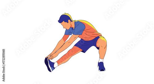 Dynamic stretch illustration showcases dedicated sportsman engaged in a hamstring stretching exercise enhancing overall flexibility and wellbeing