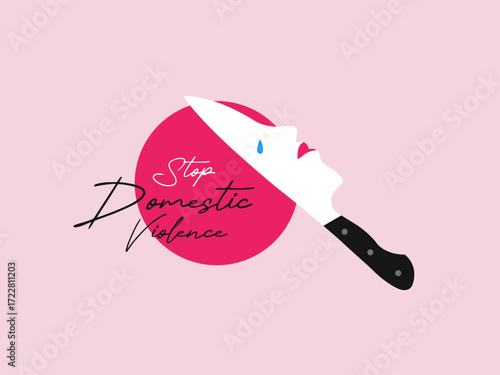 Stop, domestic violence, creative social issue, flat illustration, acknowledge domestic violence, aesthetic illustration, Concept of domestic abuse and sexual harassment, violence against women