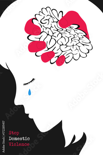 Stop, domestic violence, creative social issue, flat illustration, acknowledge domestic violence, aesthetic illustration, Concept of domestic abuse and sexual harassment, violence against women
