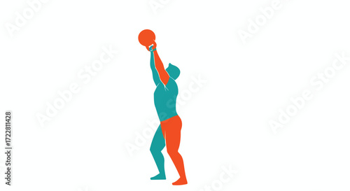 Vibrant Kettlebell Press Illustration: Dynamic Fitness, Strength Training, and Powerful Upper Body Workout Visualization