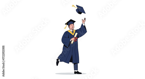 Celebrating academic success: A graduate joyfully tosses his cap after graduation ceremony, symbolizing the culmination of hard work and