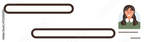 Text bars indicating input fields with a portrait-style profile image. Ideal for websites, user management, sign-ups, HR systems, communication apps, networking, personal branding. Simple flat