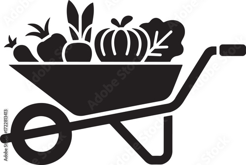 Wheelbarrow Vector Filled Vegetables Garden Harvest Gardening Farming Cart Icon