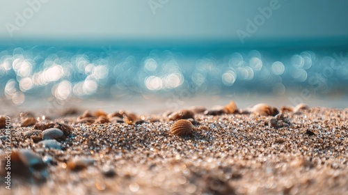 Close-Up View of Shells and Sand at a Serene Beach Shore