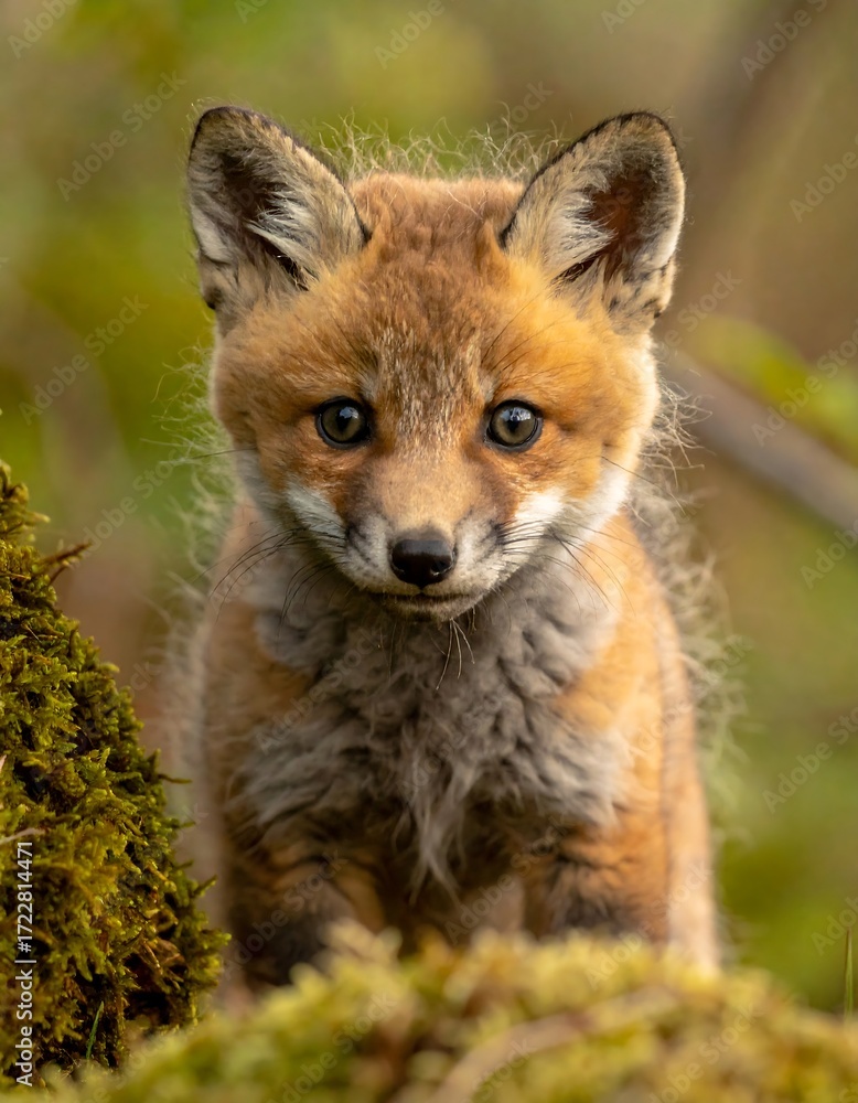 Naklejka premium Close-up of a curious fox kit