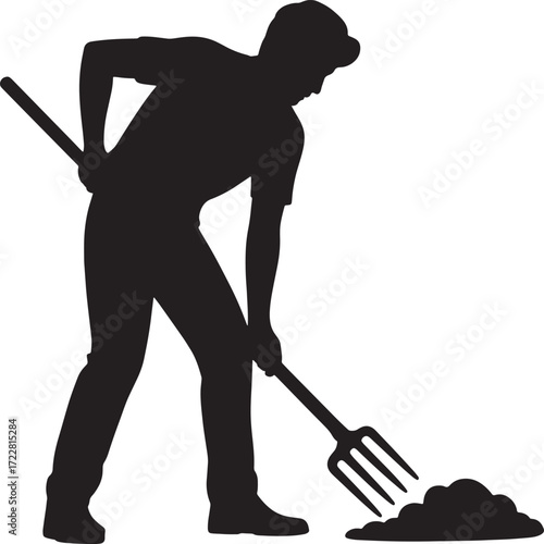 Farmer Working Field Silhouette Agricultural Tools Agriculture