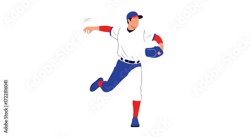 Dynamic baseball pitcher illustration featuring bright color palette and modern design aesthetic, showcasing athleticism and sporting action in a