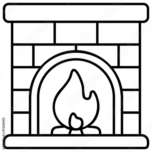 Line Art Fireplace Icon