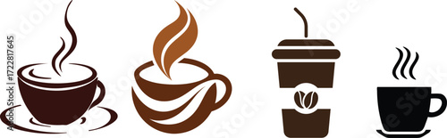 Coffee cup icon set. Cups of coffee tea collection. Hot drink icon. Disposable cup. Cup coffe with steam. Flat style. Vector Illustration. national coffee day.Coffee bean set.Coffee machine icon.Drink