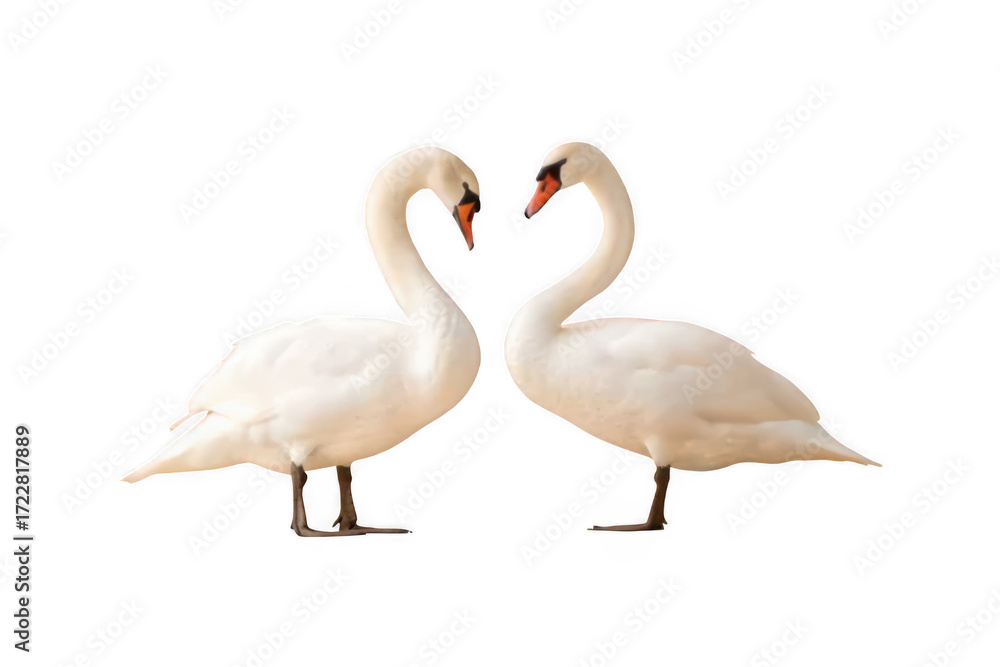 Fototapeta premium Two elegant swans facing each other isolated on transparent background