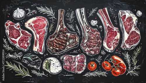 Hand-drawn illustration of various steak cuts (1)