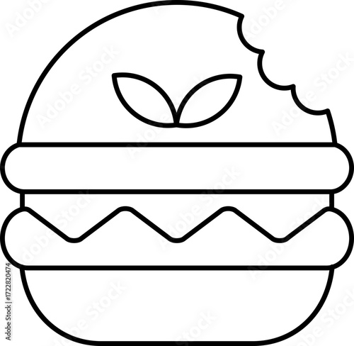 Stroke Style Burger Bite Icon.
