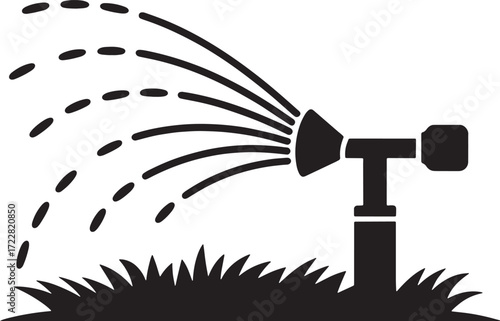 Lawn Sprinkler Watering Grass Vector Icon Silhouette On Transparent Background