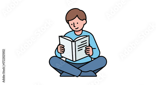 Illustration of a Boy Immersed in a Book, Enjoying Quiet Time and Intellectual Exploration in Relaxed Setting