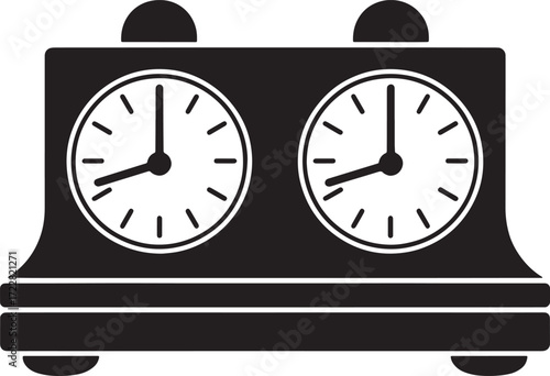 Chess Clock Object. Time Control Device. Competitive Game Timer. Black Silhouette