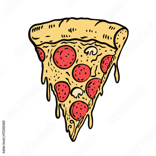 Indulging in a Delicious Pepperoni Pizza Slice with Melting Cheese that Oozes Flavor
