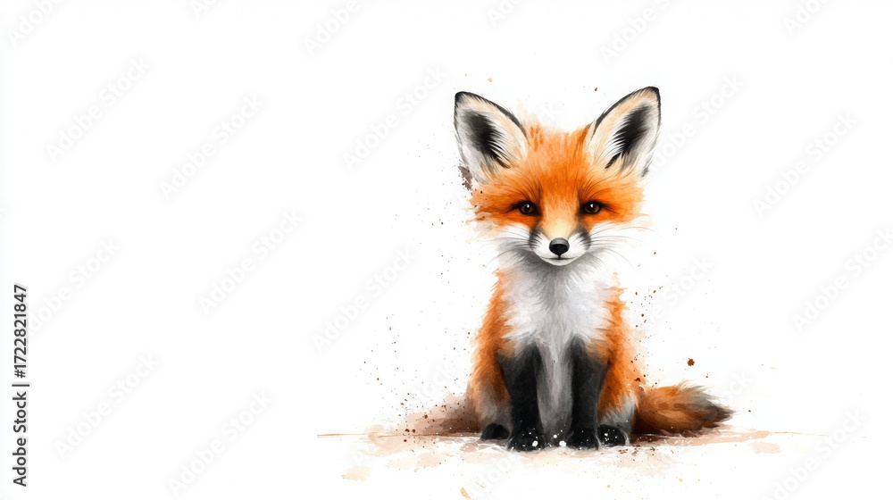 Obraz premium Hand-drawn watercolor fox illustration on white background