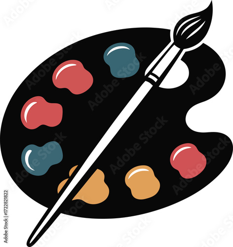 Paint Palette Brush Vector Drawing Art Supplies Black White