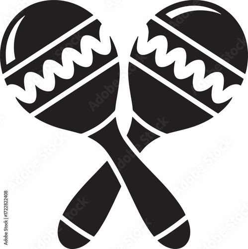 Maracas Black and White Silhouette Percussion Instrument Rhythmic Sound Musical Vector