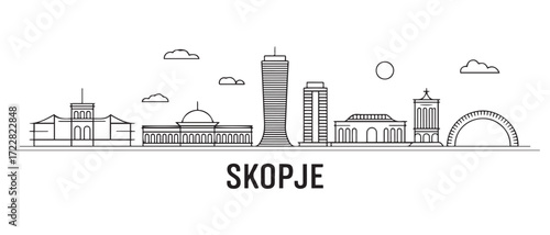 Skopje Line Art skyline banner. Skopje, North Macedonia. with white background