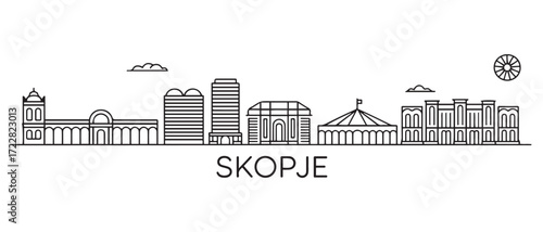 Skopje Line Art skyline banner. Skopje, North Macedonia. with white background