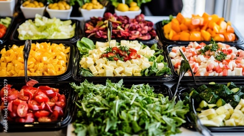 Varied fresh salad bar ingredients offering a healthy selection of vibrant foods