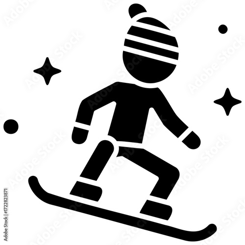 Solid Black Snowboarding Icon