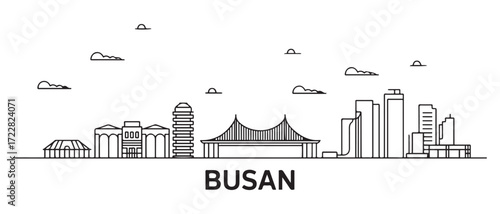 Busan Line Art skyline banner. Busan, South Korea. with white background