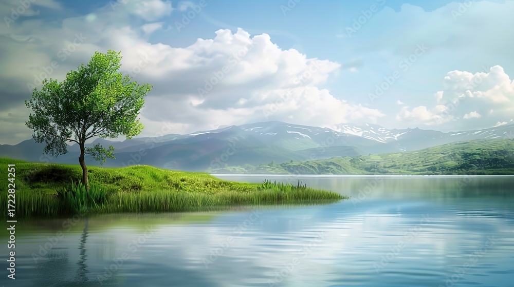 Obraz premium Elegant Scenery Background Images, covering scenes such as lake morning mist, mountain sunset, seaside afterglow, forest stream, flower field terraces. It presents elegant texture with soft tones