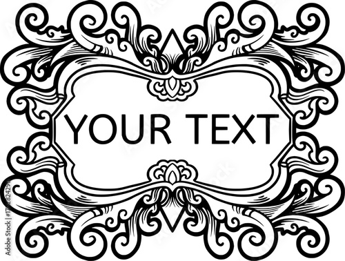 featuring a royal carved ornamental design with an empty space in the middle for adding text
