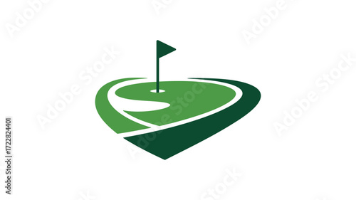 Golf heart logo design with green fairway and flag for sports clubs