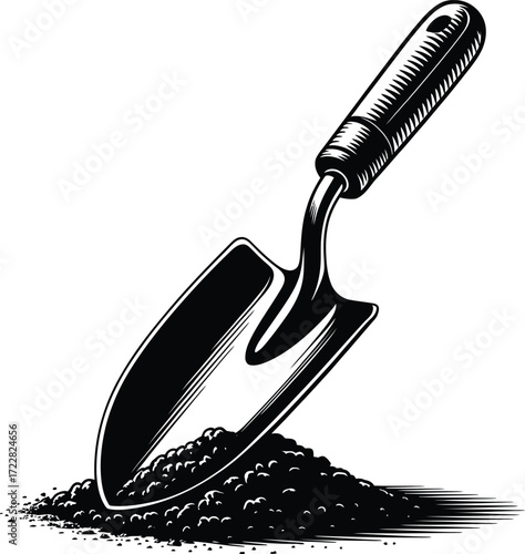 Garden Trowel Black Vector Illustration Garden Soil Gardening