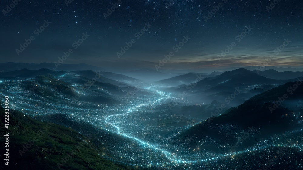 Fototapeta premium Mountain valley river night view