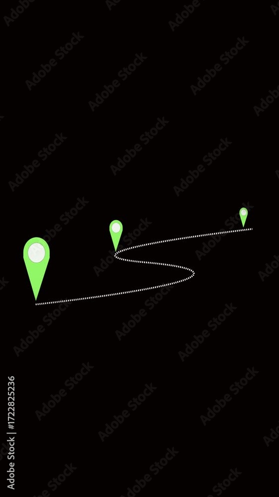 Navigation route map animation. Green point markers looping background ...