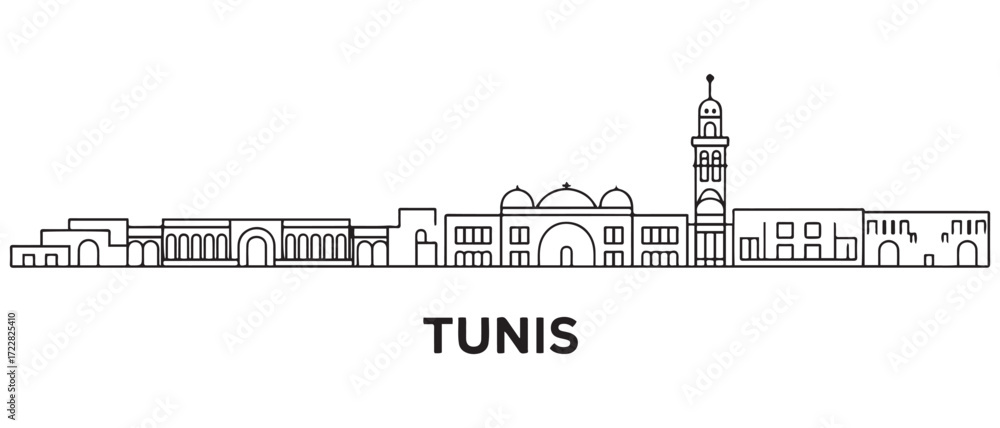 Obraz premium Tunis Line Art skyline banner. Tunis City. with white background