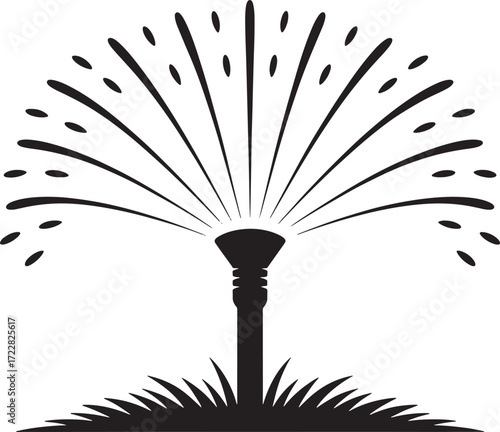 Lawn Irrigation System Sprinkler Garden Water Source Illustration Black and White Vector