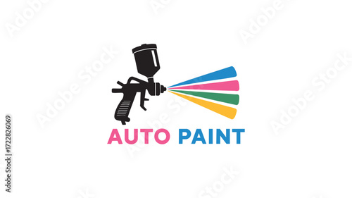 Professional auto paint spray gun logo design with vibrant color spray for automotive services