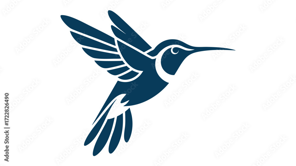 Obraz premium Elegant dark blue hummingbird in flight symbolizing speed and grace for branding