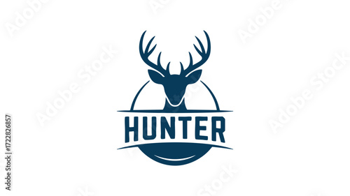 Majestic deer head logo with hunter text for outdoors and wildlife brands
