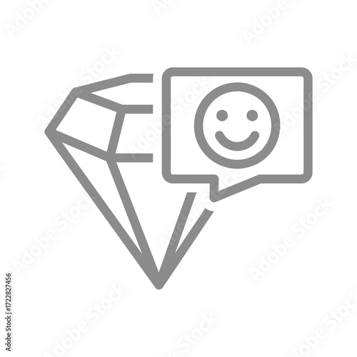 Diamond with smiley face in bubble line icon. Joy, satisfaction, or valuable feedback symbol. Vector illustration