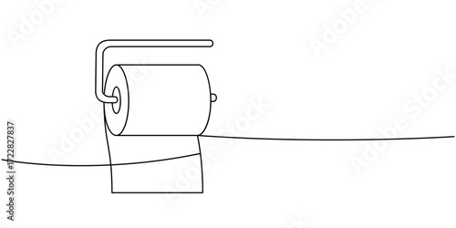 Paper roll on metal holder one line continuous drawing. Paper wipe. Vector illustration