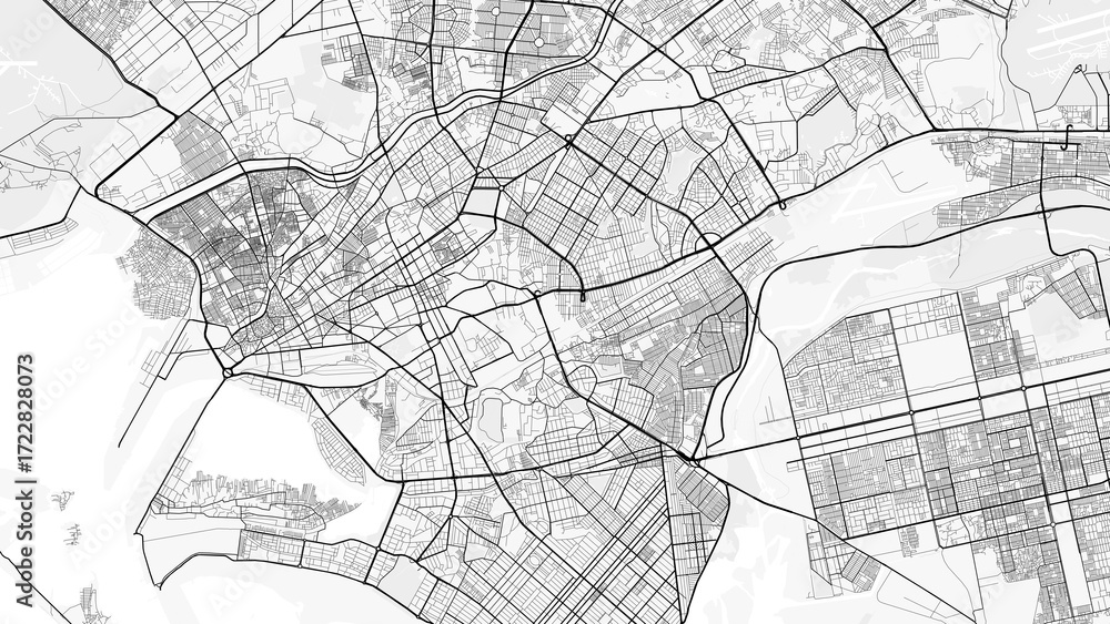 Naklejka premium Karachi City Map. Minimalist black and white line art poster for printing, wallpaper, wall art for home and office decor
