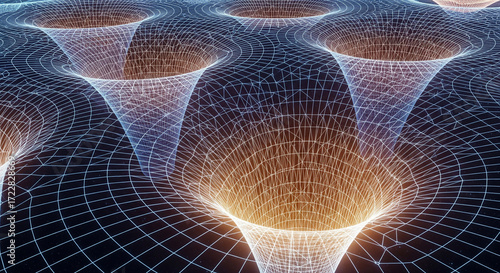 Dynamic Grid of Spacetime Curvature: Visualizing Gravitational Wells, Cosmic Forces, and Abstract Scientific Principles