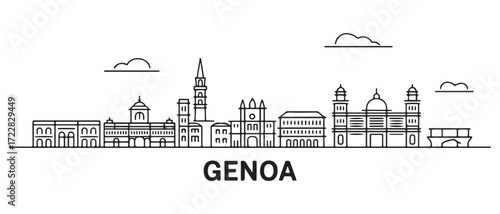 Genoa Line Art skyline banner. Genoa, Italy. with white background