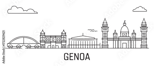 Genoa Line Art skyline banner. Genoa, Italy. with white background