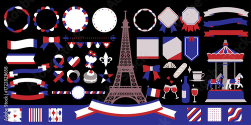 トリコロールデザイン枠ベクターイラストセット