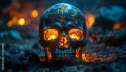 Wallpaper Mural Carved skull glows eerily. Torontodigital.ca