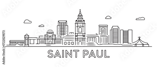 Saint Paul Line Art skyline banner. Saint Paul City, Minnesota. with white background