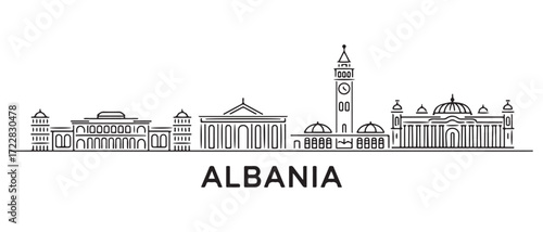 Albania Line Art skyline. Travel Albania famous landmarks. with white background
